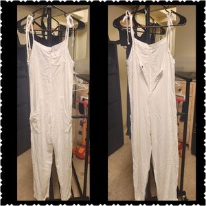 White Tie-Shoulder Cotton Romper Jumpsuit
